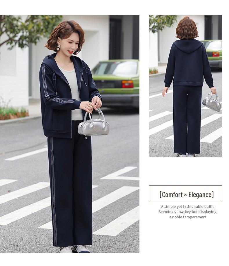 Mom's Spring & Autumn 2026 Women's Casual Hooded Two-Piece Sportswear Set - Ideal for Middle-aged and Elderly