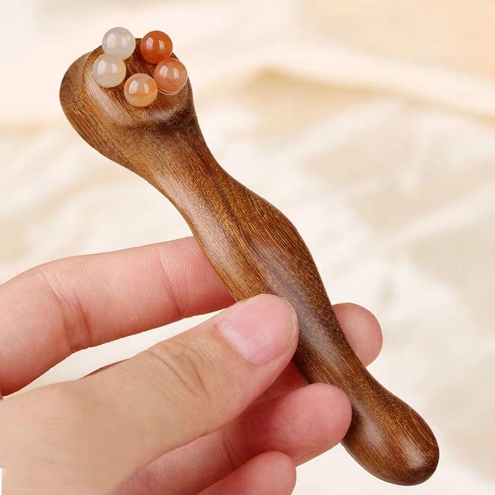 Five Beads Eye Massage Stick Sandalwood Handle Face Roller Massager Manual Massager  Eye Area