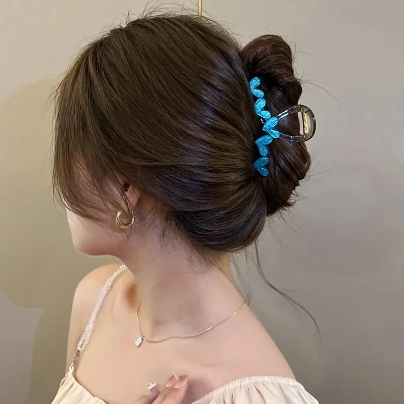 Korean Heart Hair Claw Clip Acrylic Transparent Jelly Love Grab Clip Hair Crab For Women Girls Summer Headdress Accessories