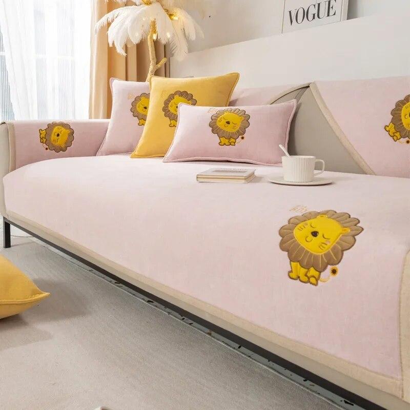 Luxury Jacquard L Shape Sofa Cushion Cover Non Slip Lion Print Slipcover for Chaise Corner Furniture