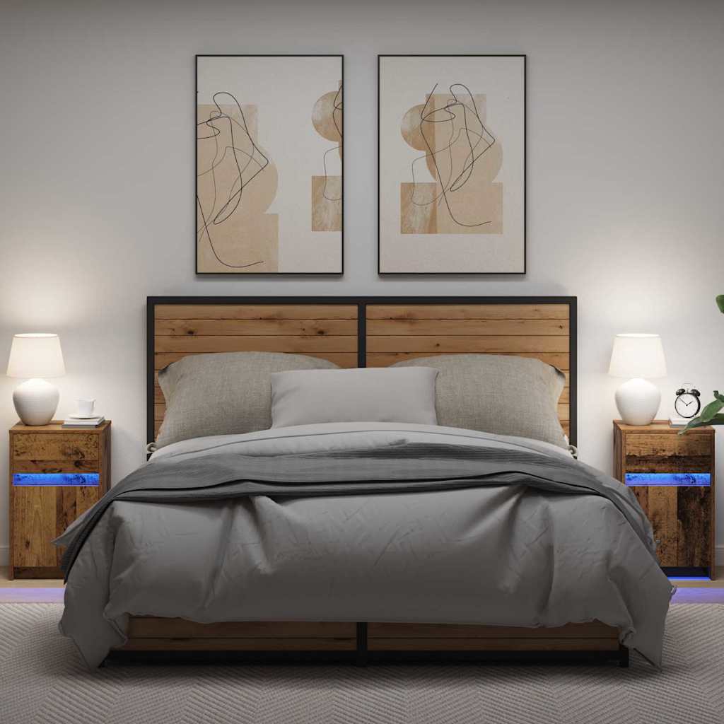 LED Nightstand 2 pcs Reclaimed Wood Look 38 x 34 x 61 cm Engineered Wood