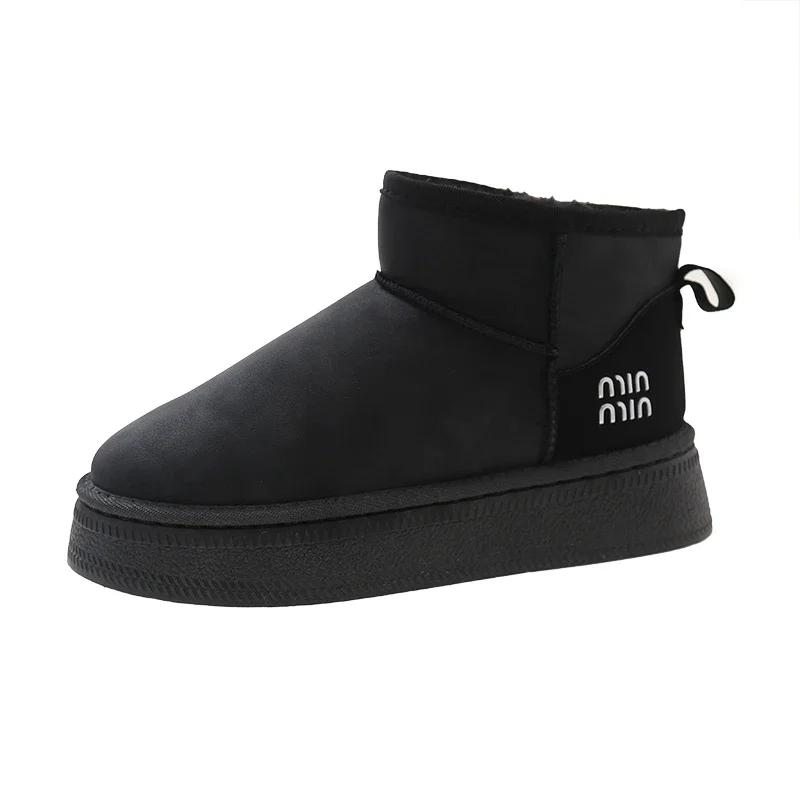 

Женские теплые зимние ботинки на толстой подошве, износостойкие, противоскользящие, с круглым носком, женские, замшевые, для отдыха 36 чёрный