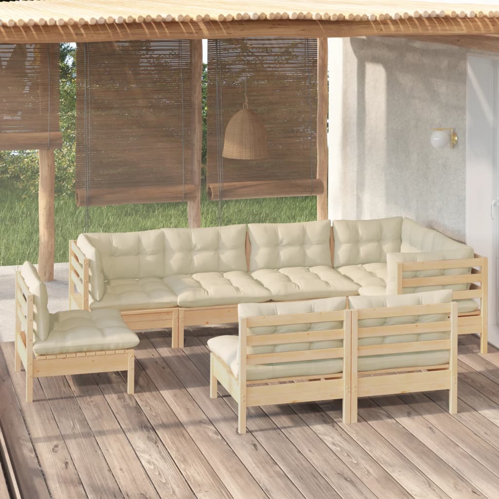 Vidaxl 8-Cz. Set da Giardino, Cuscini Crema, Pino