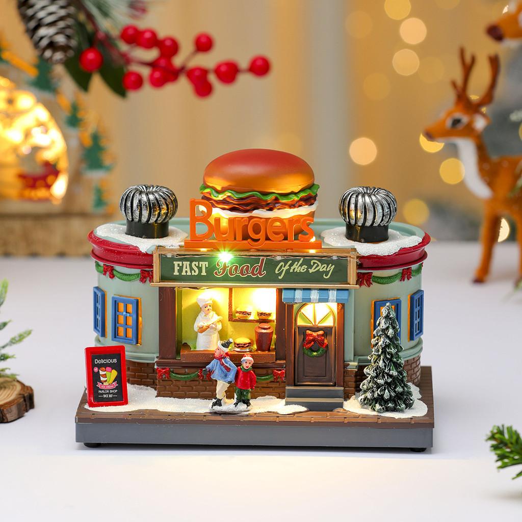 Christmas Decor Kitchen Hamburger Music Box With Light And Feature Rotation