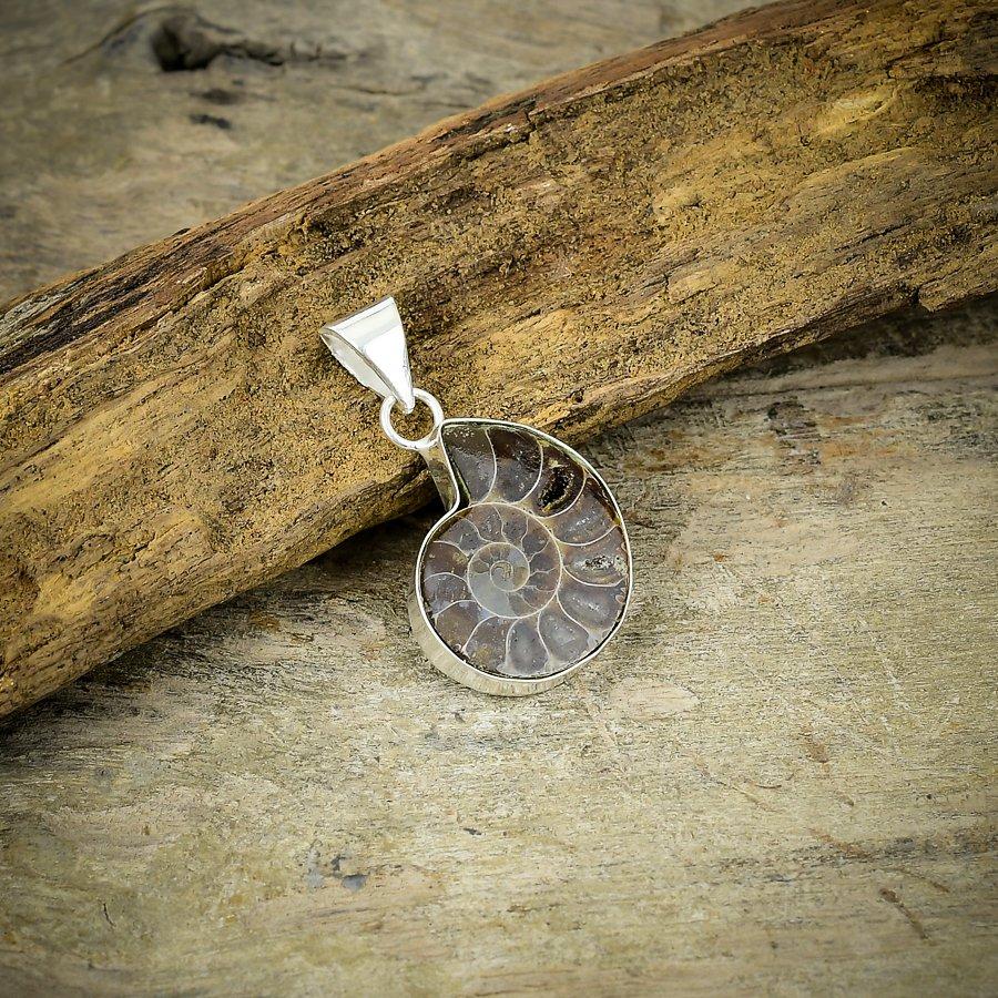 

Ammonite Fossil Gemstone Handmade 925 Sterling Silver Jewelry Pendant 1.30 M-114