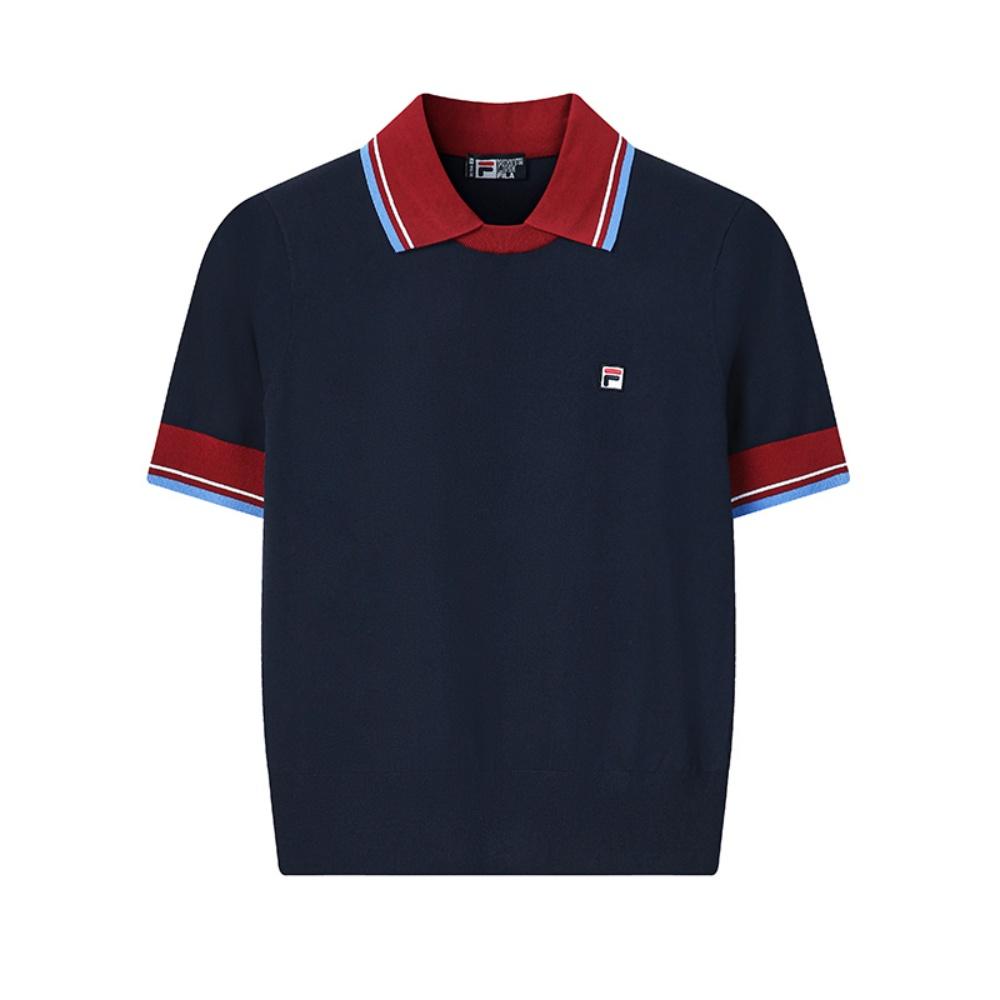 

FILA Heritage Fashion Simple Classic Retro Casual Versatile Comfortable Fitted Knitted Short Sleeve Sweater Women tops Cigarette-Blue F11W628415FDB S