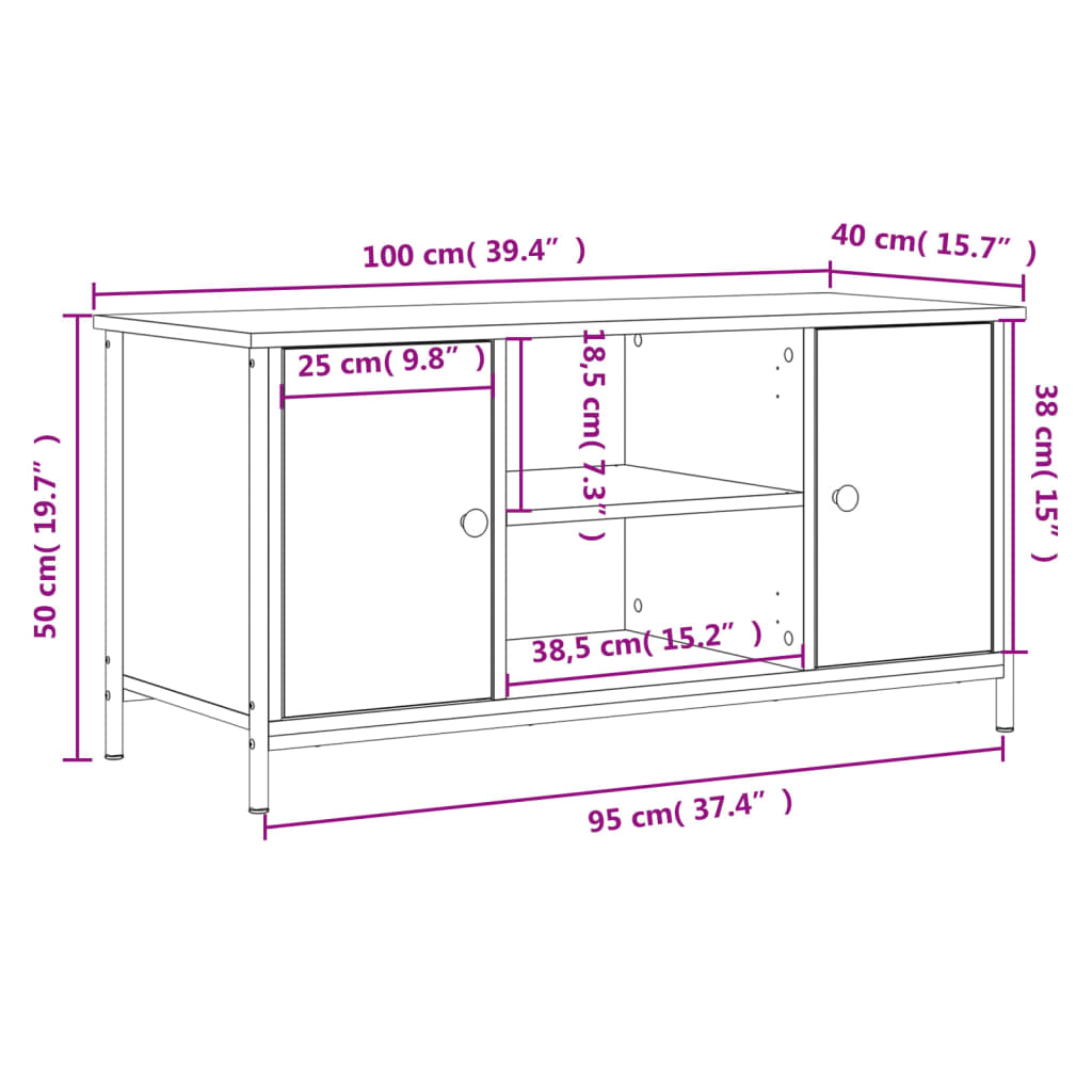 TV Cabinet Gray Sonoma 100 x 40 x 50 cm Particleboard