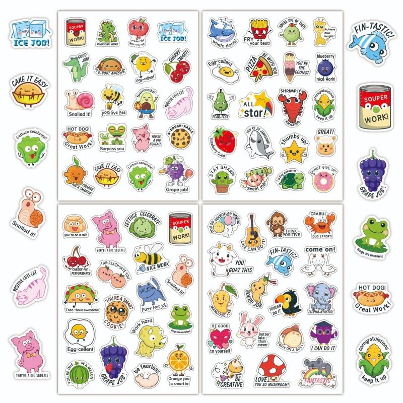 80Pcs Cute Animal Fruit Stickers Fun Encouragement Reward Stickers Teachers, Children Party Favors Scrapbook Decoration Waterproof Vinyl