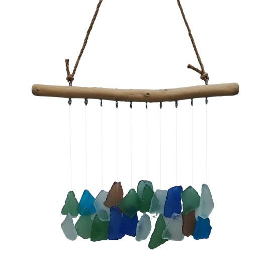 

Морской стеклянный колокольчик для улицы Ручная работа в прибрежном стиле Синее стекло с моря Искусство для дома и сада Подарок на новоселье для