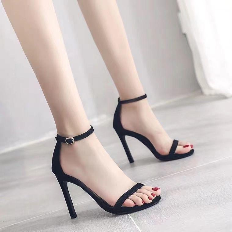 One-word Sandals Women's Spring and Summer 2025 New Soft Leather High Heels Women's Thin Heel Versatile Star Same Single Shoe