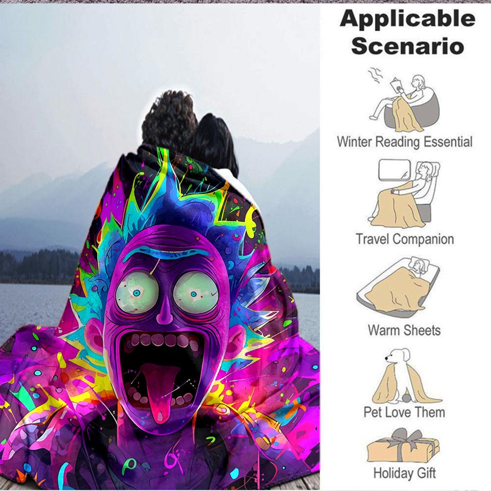 1pc Rick Sanchez Blanket Lightweight Flannel Throw For Sofa, Bed, Travel, Camping, Livingroom, Office, Couch, Chair, And Bed