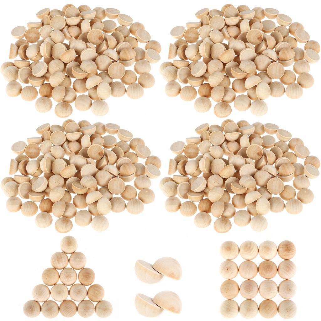 100/400Pcs Half Wooden Bead Natural Wood Color 15/20 mm Mini Half Wooden Craft Balls Home Decor for Handcraft DIY Craft Supplies