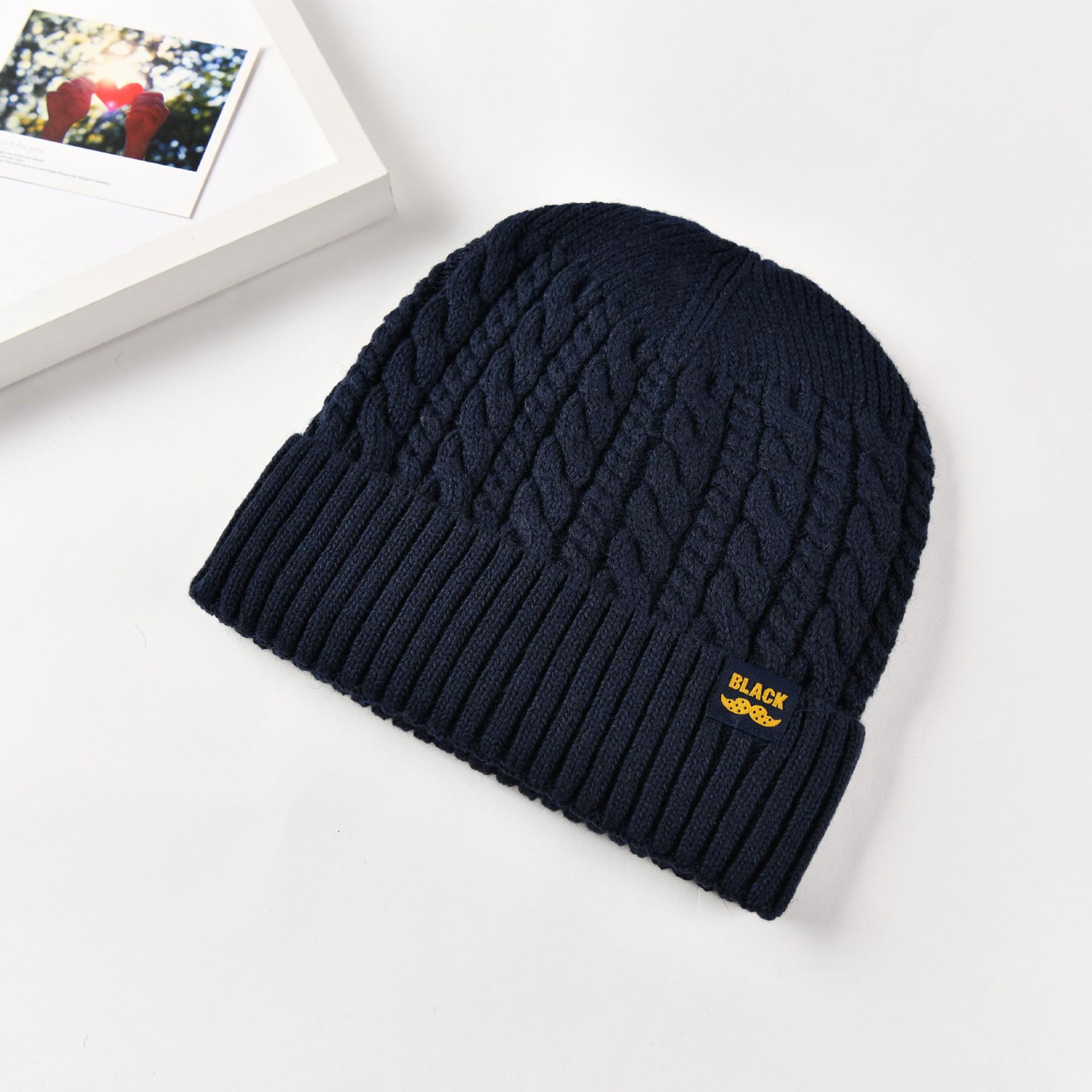 Hat Men S Winter Outdoor Sports Wool Knitted Hat Skiing Wool Hat Fleece Thickened Thermal Pullover Hat тёмно-синий