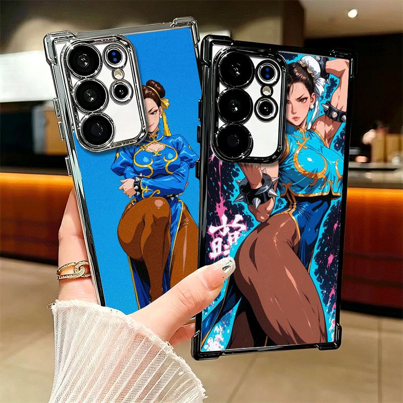 ChunLi S-Street F-FighterS Plating Phone Case For Samsung Galaxy S24 S25 FE S26 Edge S23 Ultra S22 S21 Plus S20 Anti-Fall Airaba
