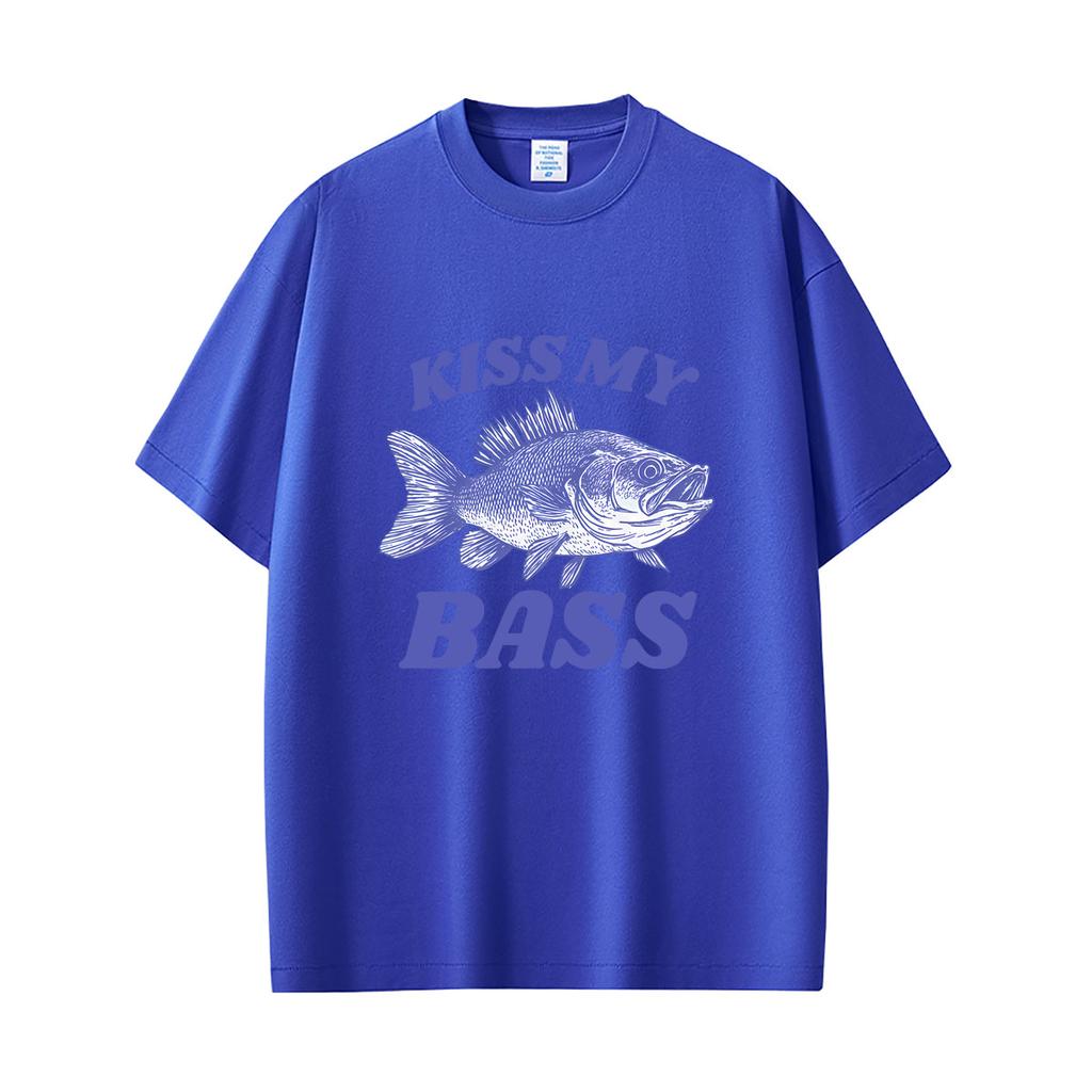 Retro Fishing T-shirt Kiss My Bass T Shirts Funny Men Dad Grandpa Fishing Tshirt Outdoors Male Humor Tops