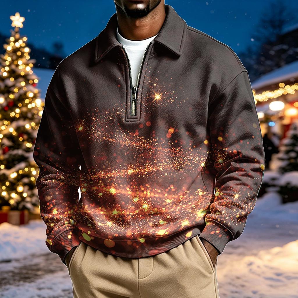 Men's Casual Christmas Print Collared Sweatshirt