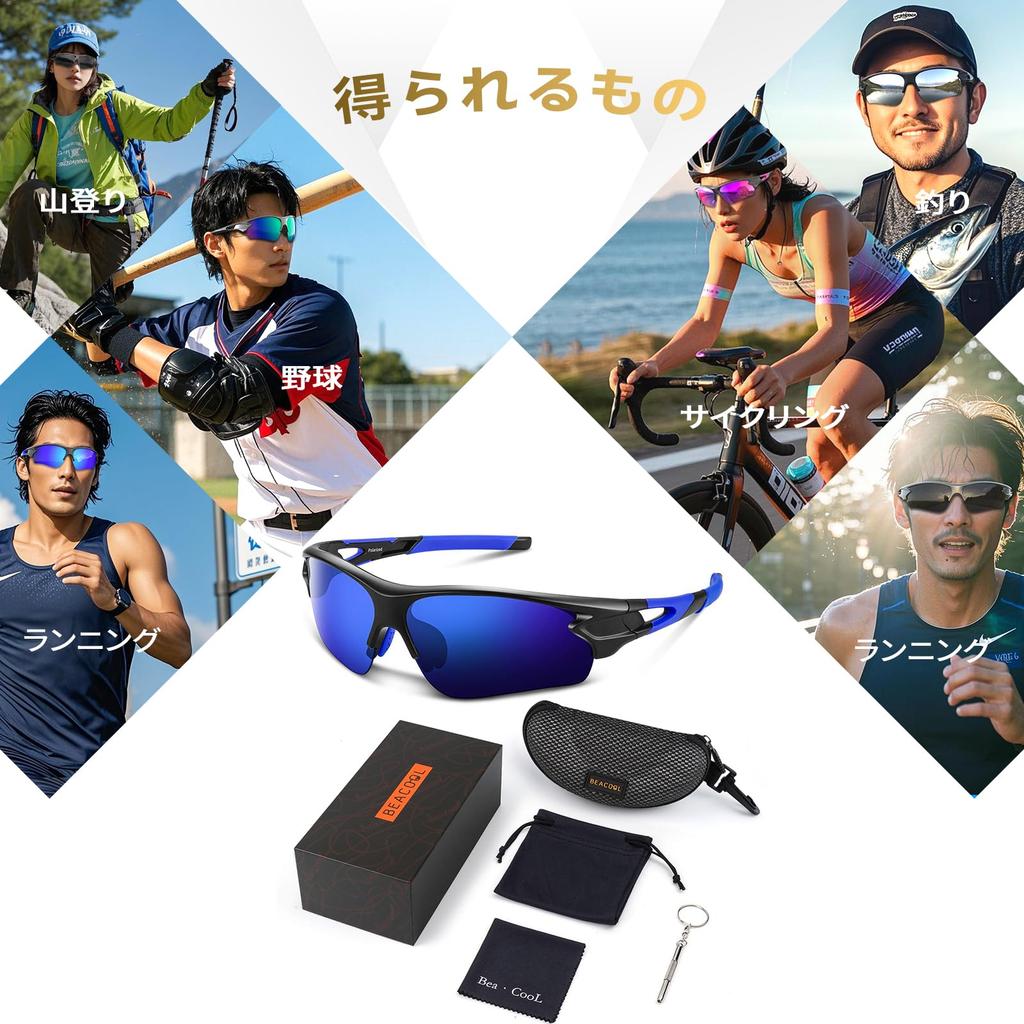 Sports Polarized for TR90 TAC UV Unisex Glossy Blue [BEACOOL] Sunglasses, Lenses, Baseball, Running, Cycling, Hiking, Fishing, Driving, Golf,