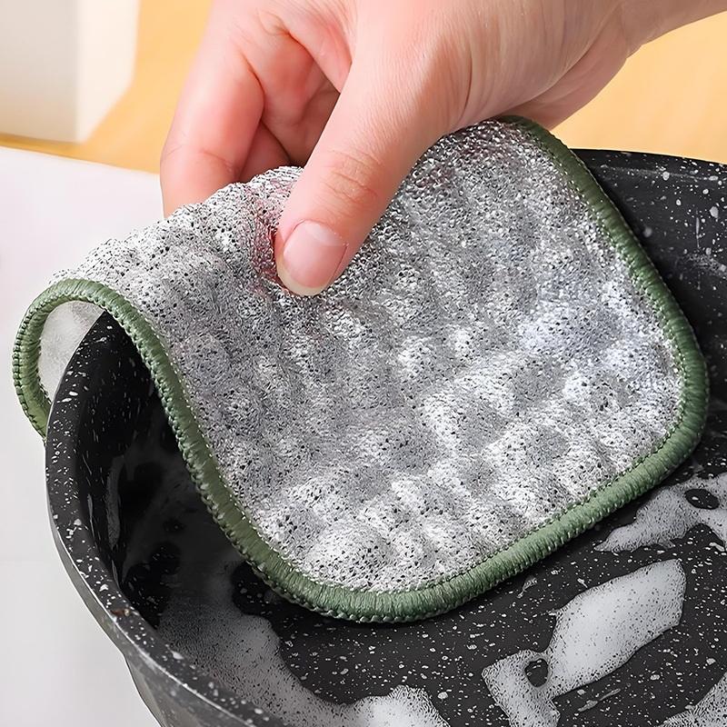 2Pcs Double-Side Reusable Washcloth Wiping Rag Steel Wire Washin Cloth Microfiber Dishcloth Non-Stick Oil Kitchen Cleaning Cloth