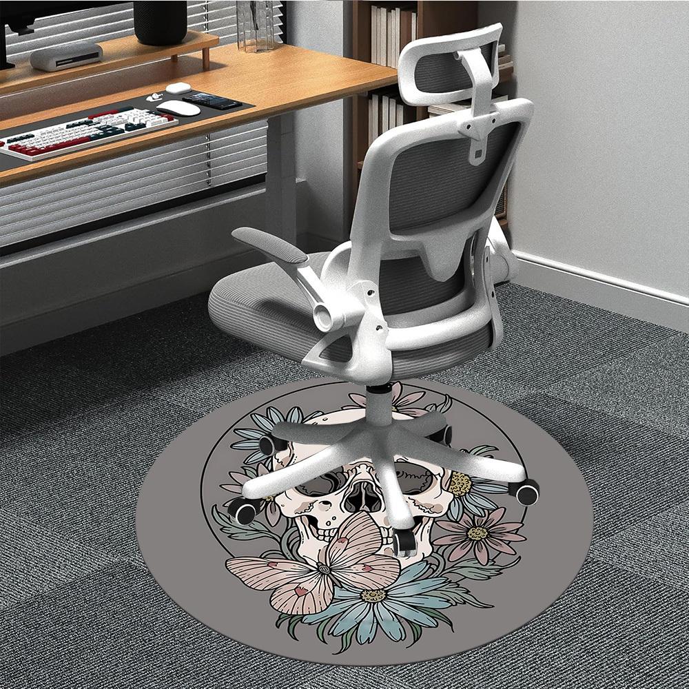 1pc Skull Flowers Office Round Area Rug, Under Office Chairs Bedroom Living Room Home Decor, Room Deco