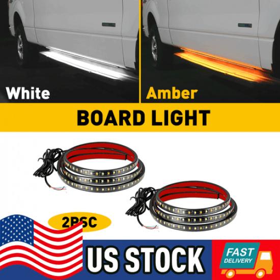 2X 60  Running Board LED Light Side Step Strip Bar White Amber Turn Signal Truck