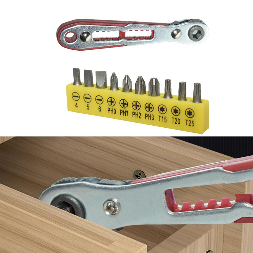 Mini Magnetic Ratchet Wrench For 1/4 Hex Shank Screwdriver Bits And 1/4 Square Drive Sockets Two-way Ratchet Screwdriver Wrench
