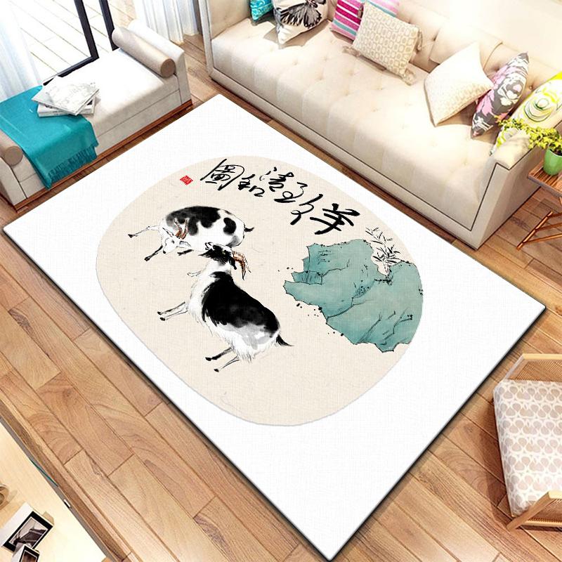Twelve Chinese Zodiac Animals Painting Carpet for Living Room Large Area Rug Black Soft Carpet Home Decoration Mats Boho Rugs