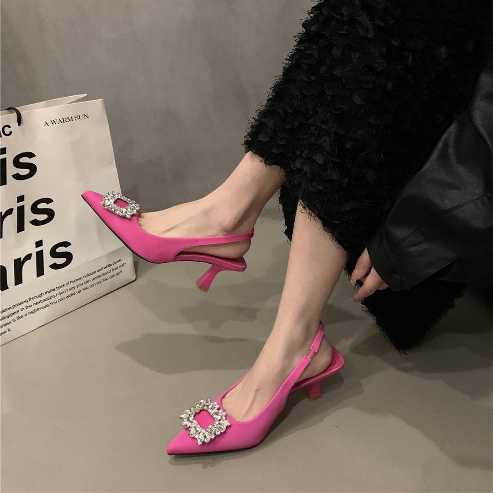 Temperament Rhinestone Pointed High Heels French Stiletto Bag Head Sandals with Skirt Evening Shoes 2025 Spring Sandals Women's Shoes