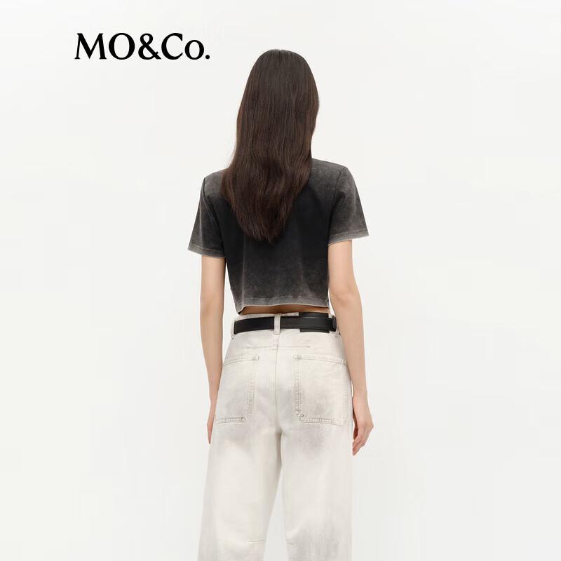 MO&Co. Washed Distressed Cotton Rhinestone Short Sleeve T-Shirt