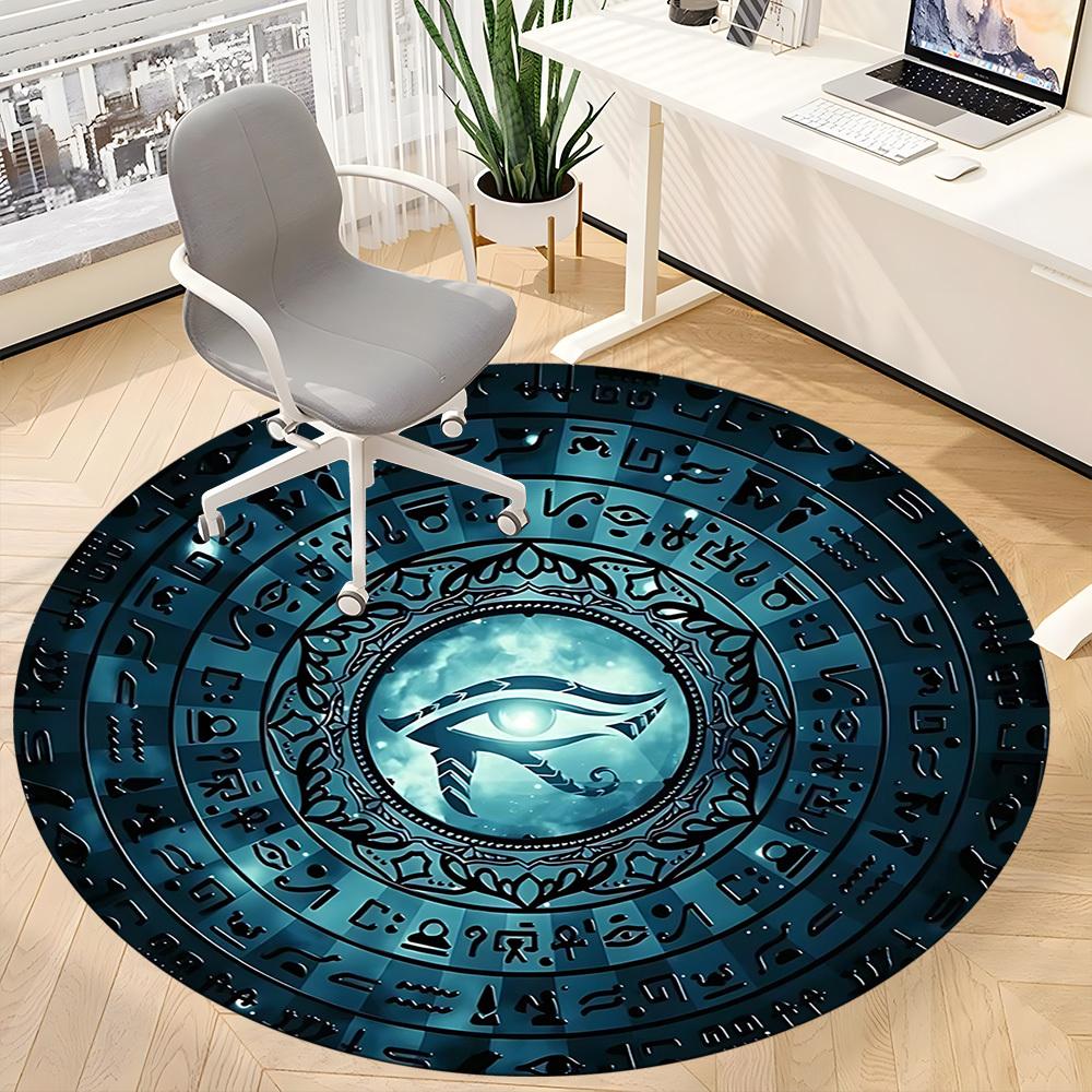 1 Stück Auge des Horus, Hieroglyphen Büro Runder Teppich, Matte Geeignet Für Büro, Unter Bürostühlen Schlafzimmer Wohnzimmer Heimdeko, Zimmerdeko