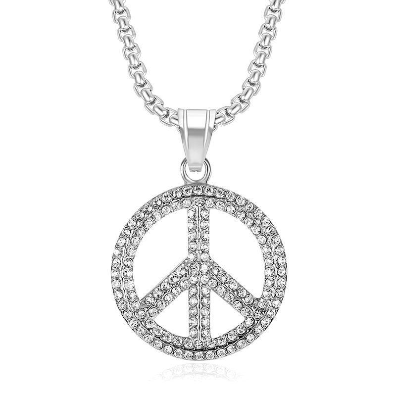 

Унисекс Ожерелье из нержавеющей стали со знаком мира Ретро Золотое покрытие Подвеска с квадратным жемчугом Цепочка Хип-хоп Шармы Ювелирные изделия Оптом 61CM серебряный