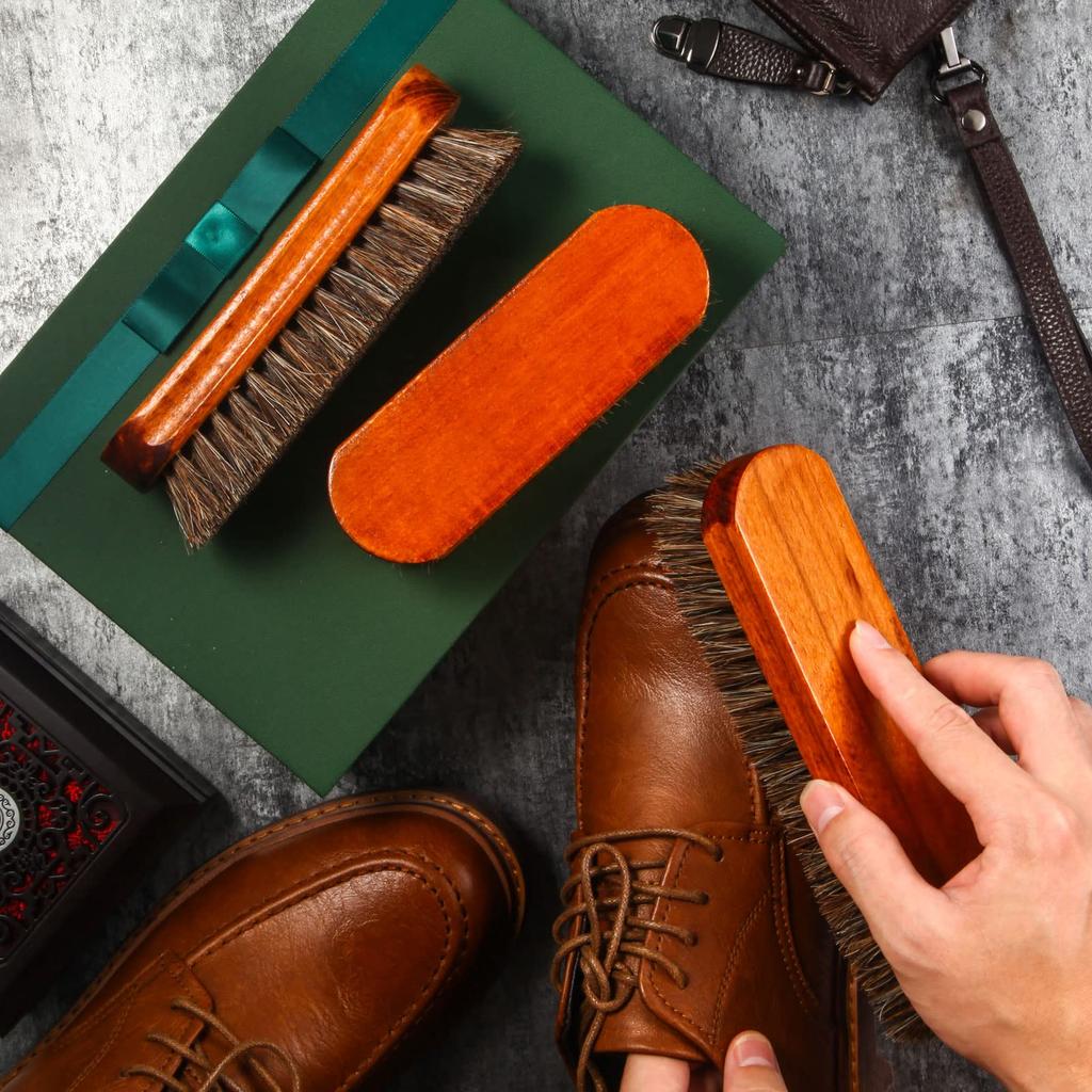 Horsehair Leather Textile Cleaning Brush for Car Interior Furniture Apparel Bag Shine Polishing Brush Auto Home Wash Accessories