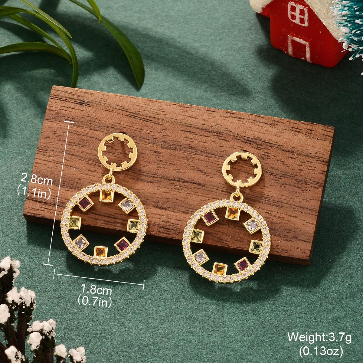 

Stylish round stud earrings with colorful zirconium Christmas premium simple temperament earrings sweet versatile earrings