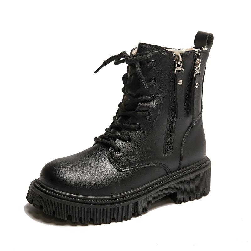 British style solid color double zipper velvet Martin boots 2025 autumn and winter new personality trend comfortable warm women's boots