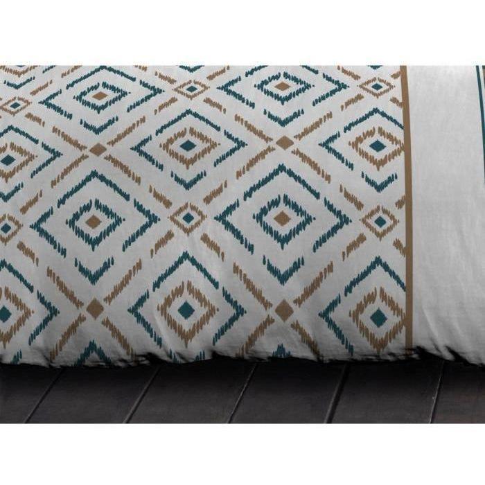 Parure de couette microfibre Ethno - 1 housse de couette 240x260 cm + 2 taies d'oreiller 63x63 cm - Bleu Canard - HOME LINGE