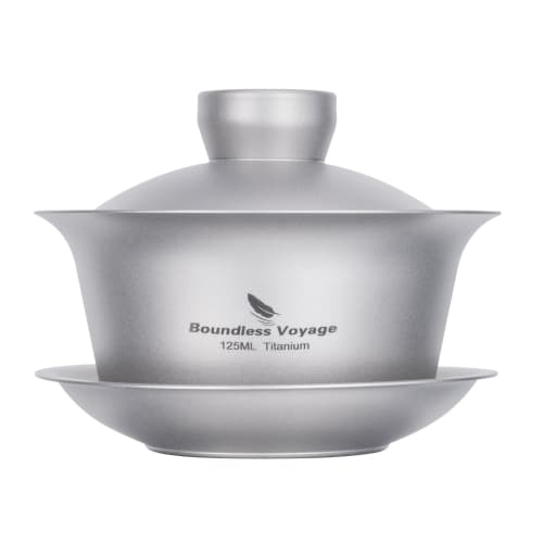Boundless Voyage Titanium Gaiwan Chinese Tea Set, 125ml Full Capacity, Double-Walled Tea Bowl, Heat-Resistant, Insulated, Ultra-Lightweight, Rust-Resi