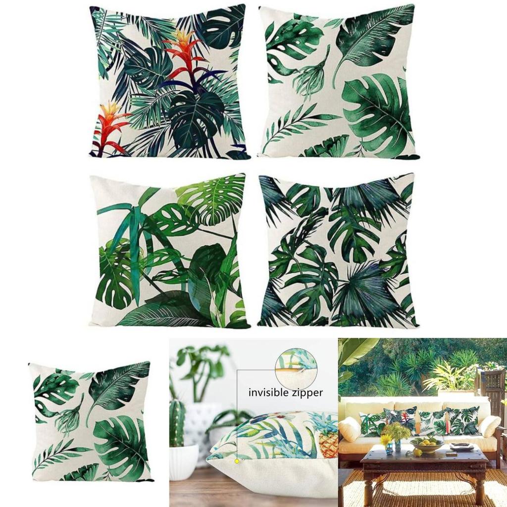 Green Garden Outdoor Cushion Covers Set With Linen Fabric For Patio Lounge Decor
