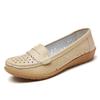 Spring new hollowed-out leather shoes medium and old women's single shoes, female real soft-soled wedges
