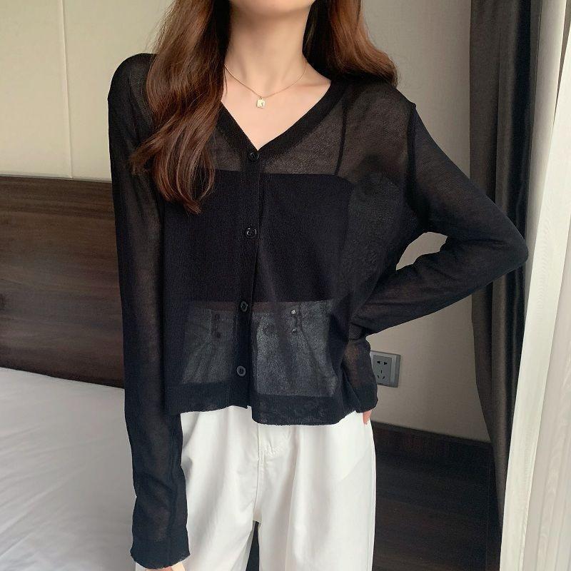 2024 Korean Style V-Neck Loose Knit Cardigan - Spring & Autumn Women's Long Sleeve Outerwear