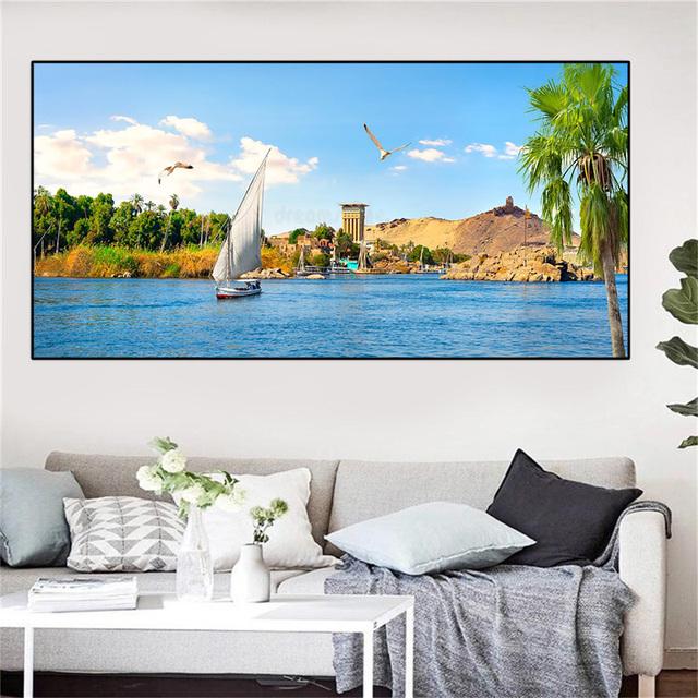 Landscape Great Nile River Panoramic View Boat Lake Canvas Painting Posters and Prints Wall Art Living Room Home Decor No Frame