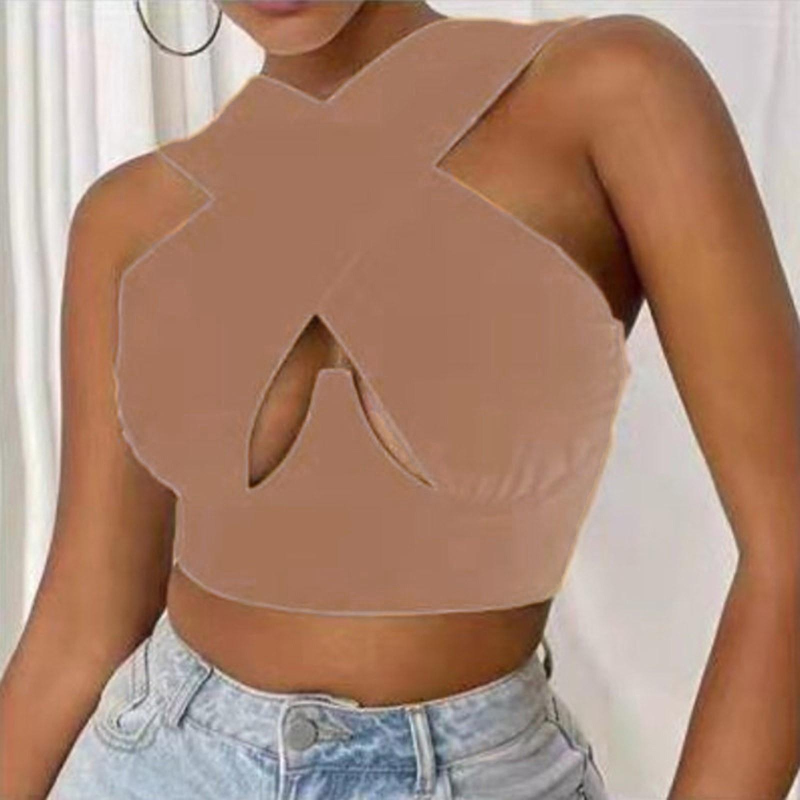 Women s Crisscross Cut Out Vest Wrap Cami Tank Tops L хаки