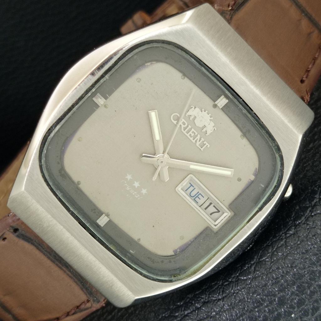 АВТОМАТИЧЕСКИЕ 46941 ВИНТАЖНЫЕ ORIENT CRYSTAL ЯПОНИЯ МУЖСКИЕ ОРИГИНАЛЬНЫЕ ЧАСЫ С ЦИФЕРБЛАТОМ a704979-1 gray