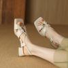 New Summer One-word Sandals Women's Buckle Rubber Soft Sole Large and Small Size Women's Shoes European and American Square Head Medium Heel Silv