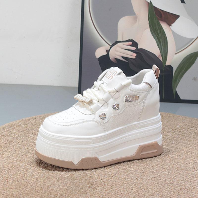 Fashion 10CM Cow Suede Genuine Leather Platform Wedge Skate Boarding High Brand Heels Casual Women Vulcanized Shoes Summer Shoes