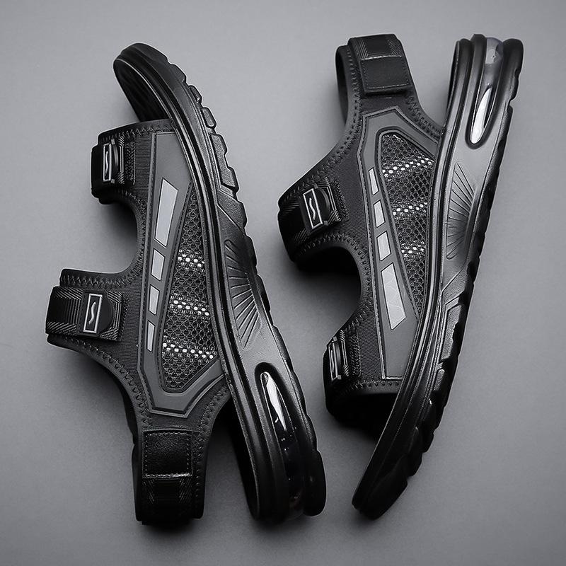 Leather Summer Casual Sandals for Men Waterproof Beach Durable Lightweight Men's Slippers Magic Tape Closure Comfortable Shoes