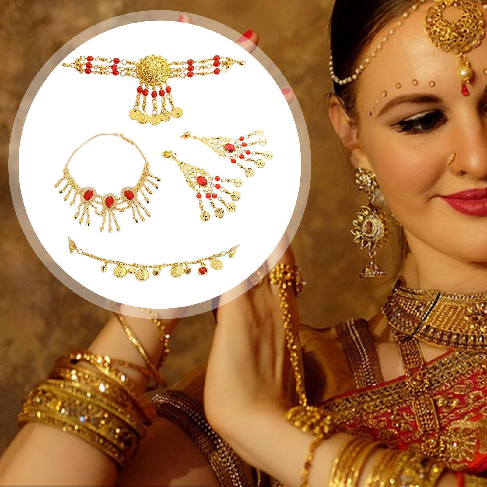 

Belly Dance Jewelry Set Dancing Prop Hair Chain Tassel for Performances Party Clip Earrings