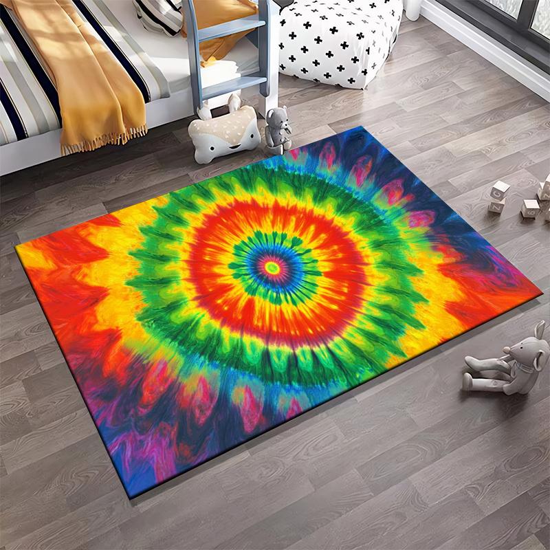 Tie Dye Rainbow Mandala Carpet - Colorful Living Room Area Rug Suitable for use as an anti-slip for living room bedroom sofas
