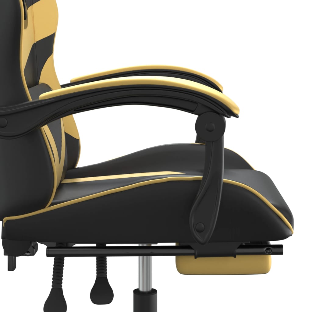 Gaming Chair with Footrest Swivel Black & Gold PU Leather