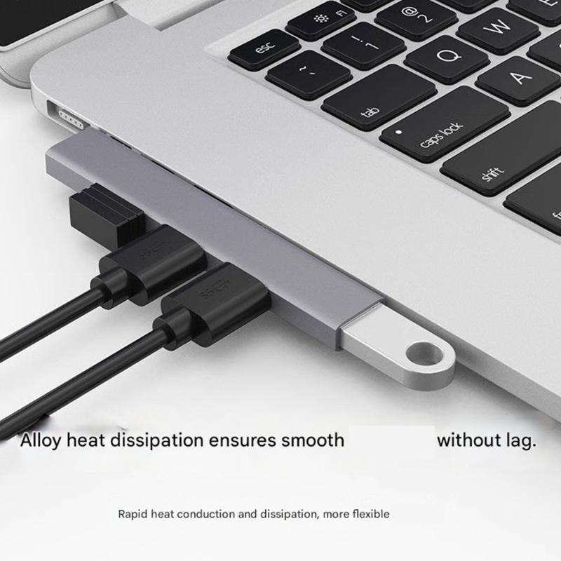Aluminium 4-Port Mehrfach-USB-Splitter USB 90-Grad-Stecker Platzsparendes Verlängerungskabel für Laptop PC Konsolen