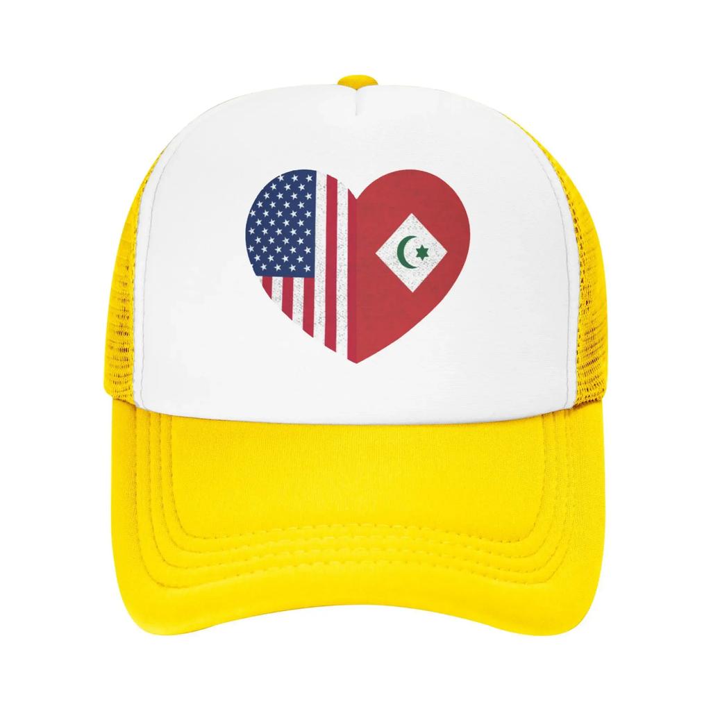 Amazigh Rifian American Pride Heart USA Flag Custom Mesh Baseball Caps Unisex Camping Unisex Beach Golf Hat Trucker Cap