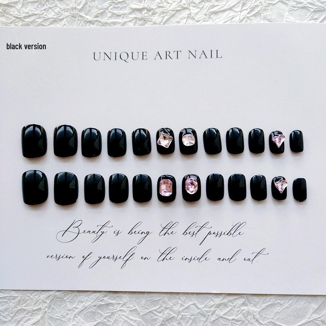 

A561 Purple Big Diamond Manicure: Short Black Cherry Bling False Nails